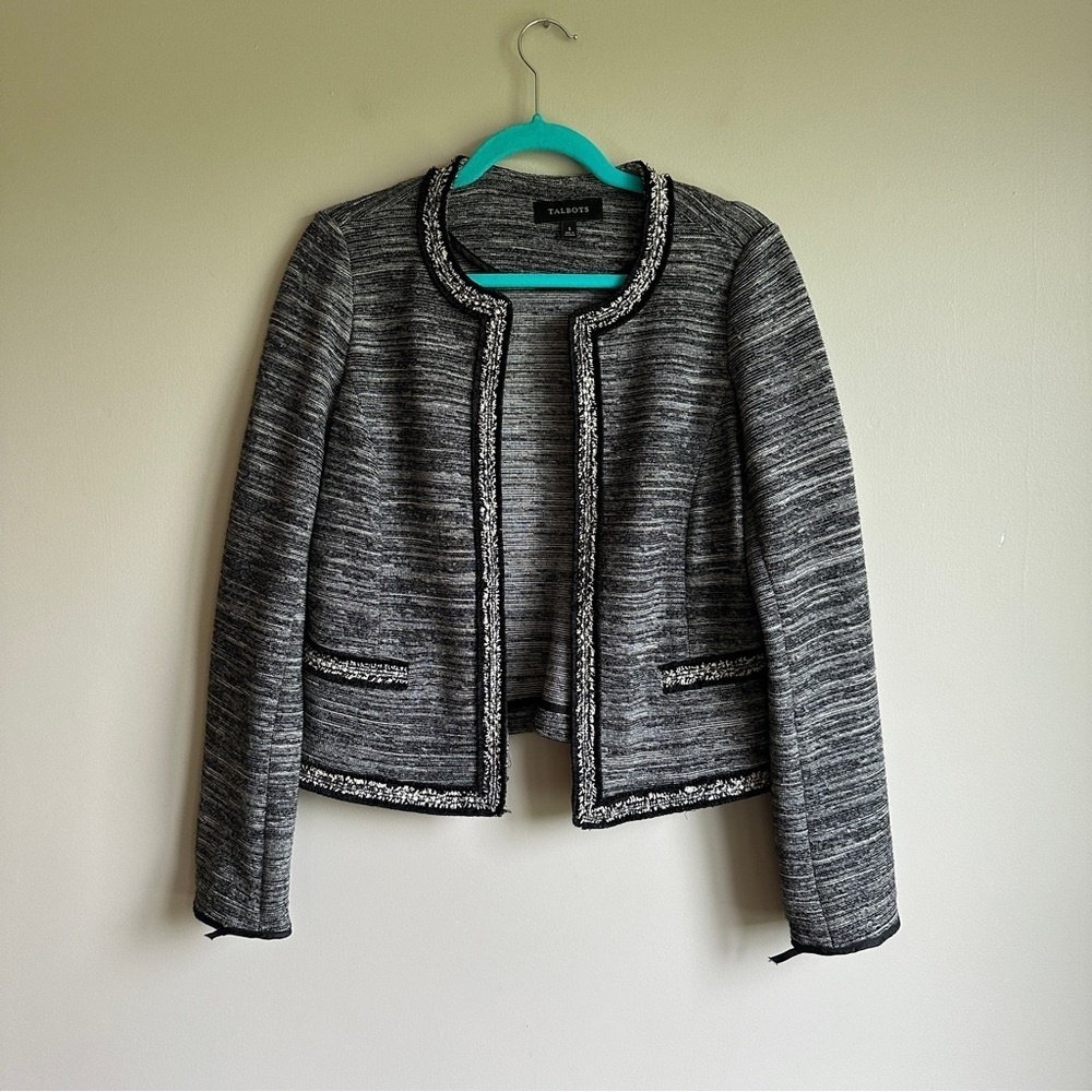 Talbots Gray Tweed Open Front Blazer Small